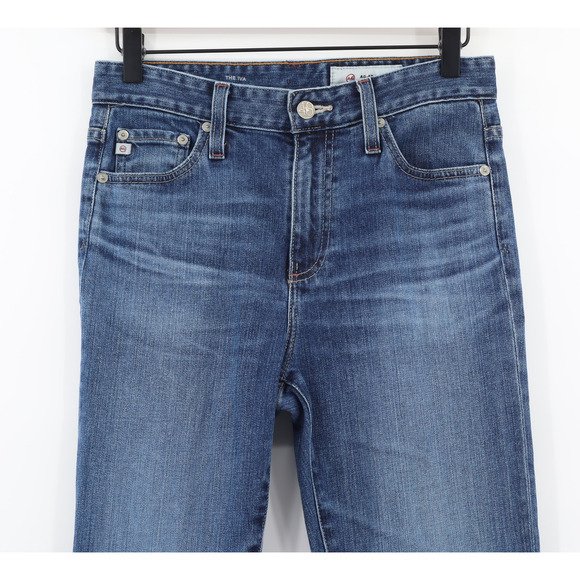 A G Adriano GoldSchmied The iva High Rise Bell Bottom Flare Blue Denim Sz 27 - Picture 3 of 12